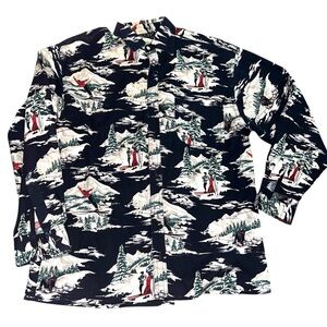 Vintage 1980s Mens Oxford Shirt Karen Kane Novelty 100% Cotton Snow Skiing